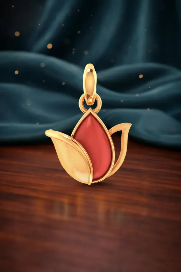 9KT (375) BIS Hallmark Gold Petal Ember Pendant for Women & Girls (Without Chain)