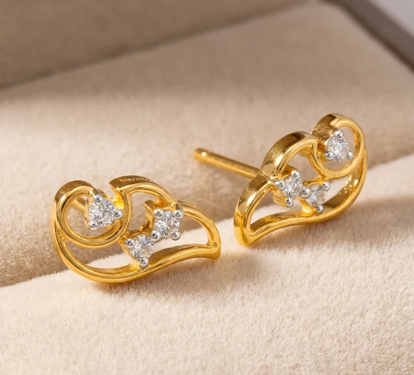 18KT Gold Luna Loop Diamond Stud Earrings for Women & Girl's
